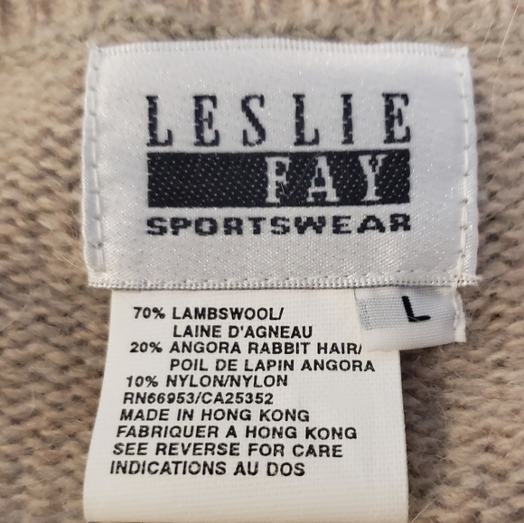 Vintage Leslie Fay Womens L Lambswool Angora Sweater Crewneck Argyle Knit Brown - Picture 8 of 9